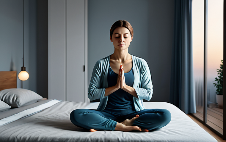 **
A serene woman in comfortable, fully clothed attire practicing yoga in a quiet bedroom before sleep, promoting relaxation and better sleep, soft lighting, family-friendly, appropriate content, safe for work, perfect anatomy, natural proportions, well-formed hands, proper finger count, professional quality.
**