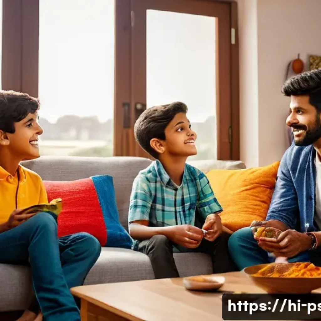 ADHD 치료 효과 비교 - A warm, inviting scene of a diverse family in a cozy Indian living room, showing understanding and s...