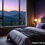 Home 22 수면장애 개선 방법 - A cozy and serene bedroom scene designed for restful sleep, featuring a neatly made bed with high-qu...