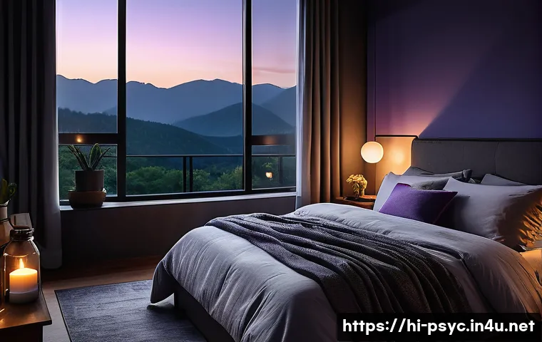수면장애 개선 방법 - A cozy and serene bedroom scene designed for restful sleep, featuring a neatly made bed with high-qu...