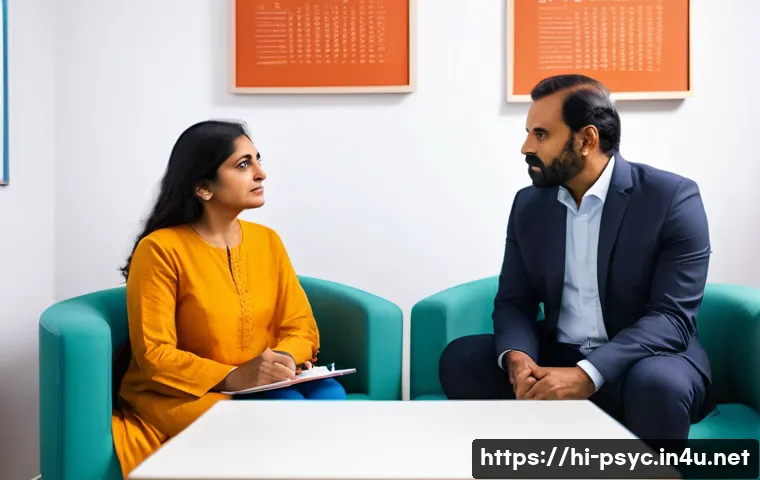 정신과 상담 비용 - A professional counseling session in a modern therapy room designed for Hindi-speaking clients: a mi...